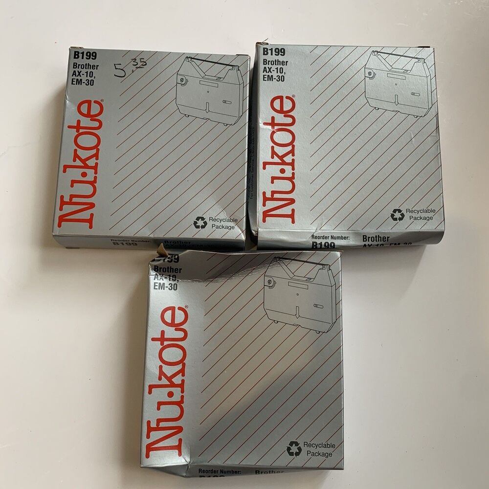 NU-KOTE B199 Typewriter Ribbons For BROTHER AX-10 EM-30 New Old Stock Lot of 3